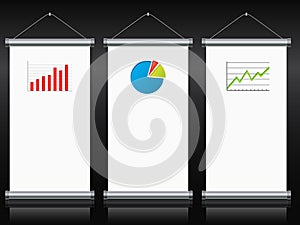 Roll up banners with charts and diagrams