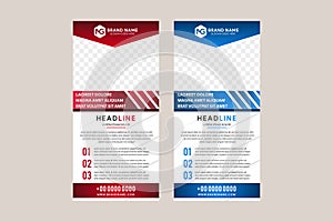 Roll-up banners with diagonal colored elements and a place for photos