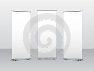 Roll up display stand screen white poster template. Blank stand roll-up banner