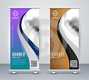 Roll up standee banner design in wavy style