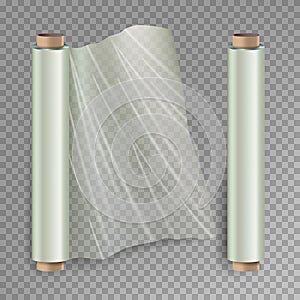 Roll Of Wrapping Stretch Film Vector. Opened And Closed Polymer Packaging. Cellophane, Plastic Wrap. On