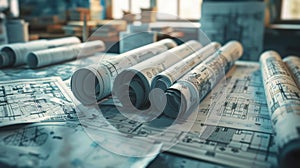 A Table of Architectural Blueprints. AI generated