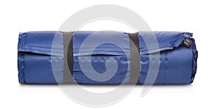 Rolled blue self-inflating foam camping mattress