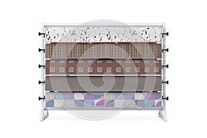Rolled Carpet Samples with Carpet Shop Display Rack. 3d Rendering