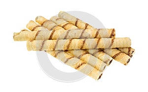 Rolled Chocolate Wafers On White Background