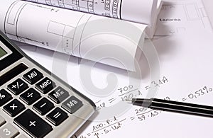 Rolled electrical diagrams, calculator and mathematical calculations