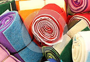 Rolled felt pieces for sale in the shop of haberdashery