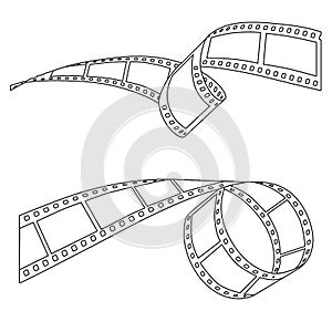 Rolled film for the camera, contour black and white vector drawing