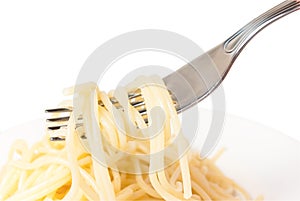 Rolled on a fork spaghetti