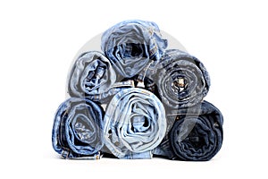 Rolled jeans isolated on white background - Image