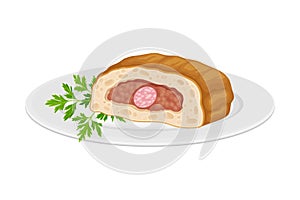 Rolled Meat from Forcemeat as Spanish Cuisine Dish Served on Plate Vector Illustration