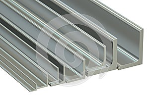 Rolled metal L-bar, angles. 3D rendering