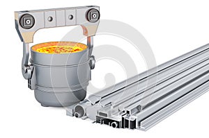 Rolled Metal Products with steel ladle, 3D rendering