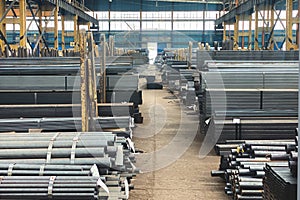 Rolled metal warehouse. large volumes of metal materials in the factory