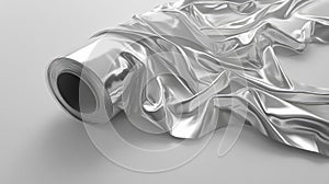 Rolled metallic fabric draped on a light surface