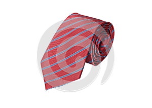 Rolled necktie isolated on white background. Shop presentation concept.