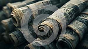 The Rolled Newspapers Stack.AI generated image