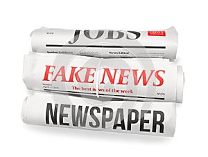 Rolled newspapers on white background
