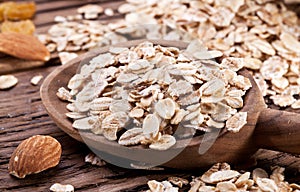 Rolled oats and nuts. photo