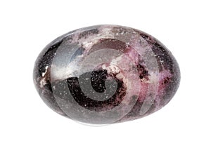 rolled pink and black Rhodonite gemstone isolated