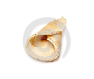 Rolled Pita Flat Bread Isolated, Flatbread, Chapati, Naan, Tortilla on White Background