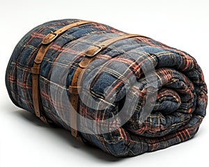 Rolled Plaid Blanket with Leather Straps