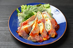 Rolled porke with okura and cheese