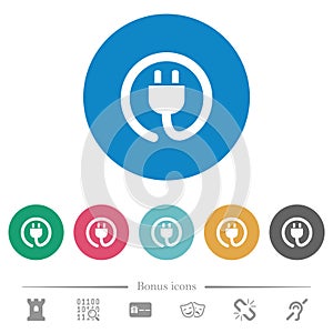 Rolled power cord flat round icons