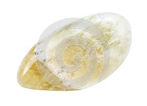 rolled Prasiolite (green quartz) gemstone isolated