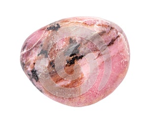 rolled Rhodonite gem isolated on white