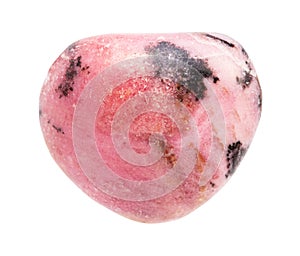 rolled Rhodonite gem stone isolated on white