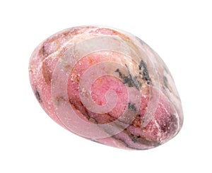 rolled Rhodonite gemstone isolated on white