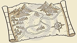 Rolled Scroll Treasure Map, Ancient Document Vector Graphic, Historical Discovery, vector design Generative AI