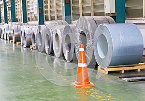 Rolled steel sheet, coil storage in factory warehouse