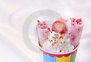 Rolled strawberry ice cream, hand made photo