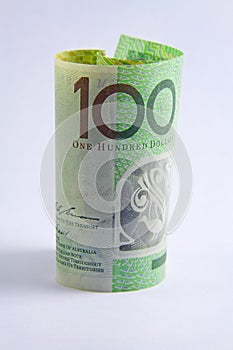 Rolled up Australian 100 dollar note