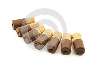 Rolled up crispy chocolate wafers