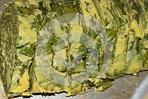 Rolled Up Dasheen Bush Leaves with Split Pea Batter which is Fried to Make Saheena