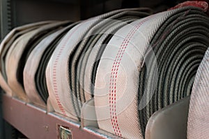 Rolled up fire hoses