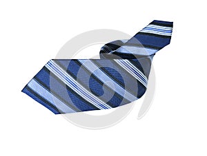 Rolled up men\'s striped tie isolated on white background.