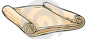 Rolled up parchment scroll. Ancient document or old paper illustration