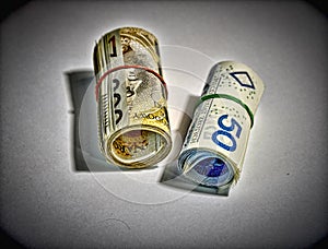 Rolled up polish money PLN - two hundred polish zloty bills isolated on a white background