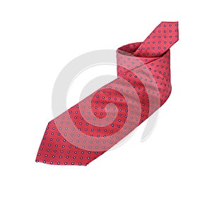 Rolled up red men's tie isolated on white background.