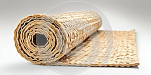 Close-up of a high-quality rolled yoga mat in vibrant orange, ideal for fitness, stretching, and mindfulness practice photo