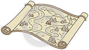 Rolled Vintage Treasure Map Scroll Vector, vector design Generative AI