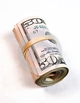 Rolled Wad Fifty Dollar Bills American Money Cash Tender