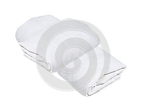 Rolled white duvet cover on white isolated