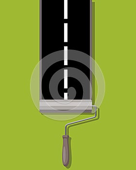 Roller brush painting road