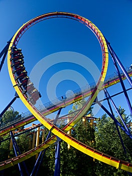 Roller coaster in amusement park