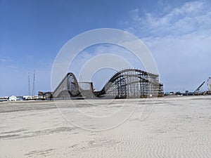 Roller coaster on beach sunny day